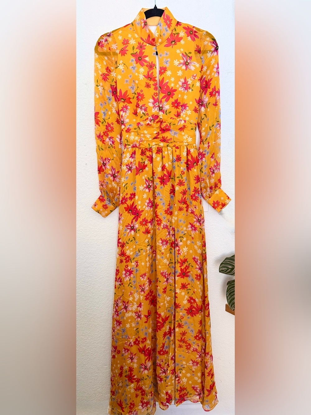 Sau Lee Carolina Gown Dress Yellow Multi Floral NWT Maxi Open Back Silk Size 4 - Picture 5 of 16